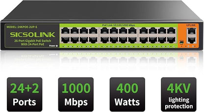 24 Port Full Gigabit PoE+ Switch, 2 Gigabit Network Uplink, Fanless Silent - Image 2