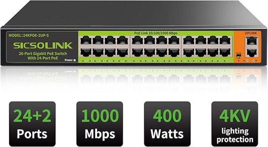 24 Port Full Gigabit PoE+ Switch, 2 Gigabit Network Uplink, Fanless Silent - Image 2