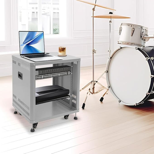 12U Stereo & Studio Rack with Wheels, Open Frame Audio Rack Cabinet, Rolling - Image 2