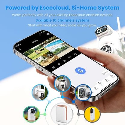 Eseecloud 4-Cam Kit, Dual Lens Solar Security Camera Wireless Outdoor System - Image 2