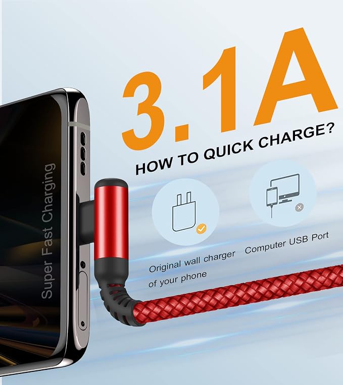 sweguard USB Type C Charger Cable Right Angle iPhone 15 Charger Nylon Braided - Image 2