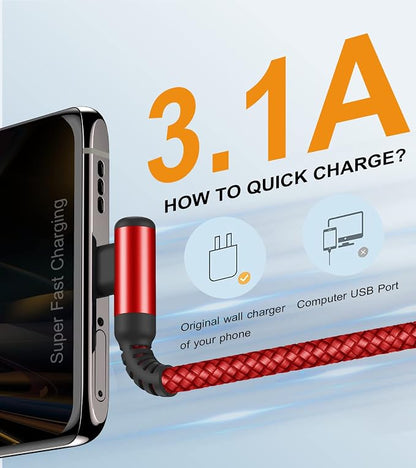 sweguard USB Type C Charger Cable Right Angle iPhone 15 Charger Nylon Braided - Image 2
