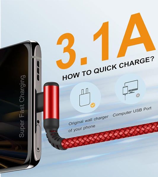 sweguard USB Type C Charger Cable Right Angle iPhone 15 Charger Nylon Braided - Image 2