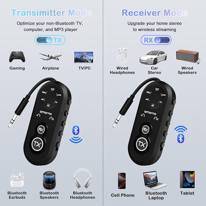 Bluetooth 5.4 Transmitter Receiver, 2 in One Airplane Audio Adapter - Image 6