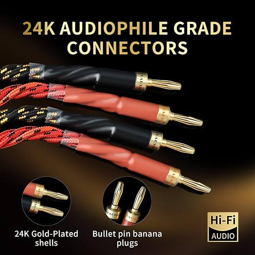 10 AWG Audiophile HiFi Speaker Audio Cable–4N OFC Core, 24K Gold-Plated Banana - Image 5
