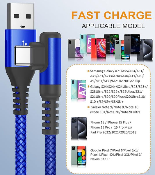 sweguard USB C Cable Right Angle, USB Type C iPhone 15 Charger Cable Nylon - Image 2