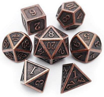 Haxtec Antique Copper Metal DND Dice Set 7 Die Polyhedral D&D Dice Compatible by HaxtecDice