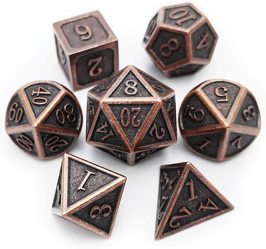 Haxtec Antique Copper Metal DND Dice Set 7 Die Polyhedral D&D Dice Compatible by HaxtecDice