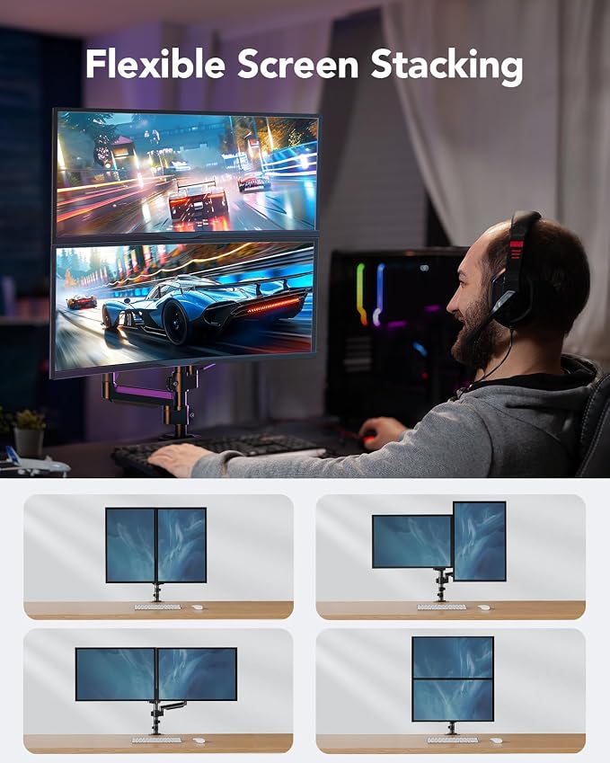 HUANUO Dual Monitor Mount up to 32 inches Screens, Taller Monitor Stand Hold - Image 3