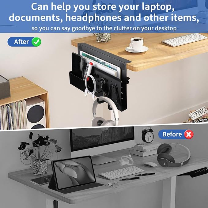 LUKETURE Desk Side Storage, No Drill Laptop Side Desk Mount, Steel Hanging - Image 7