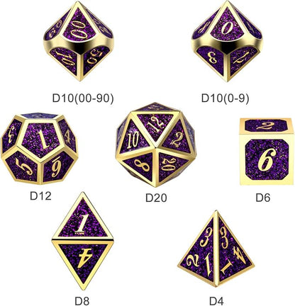 DNDND Glitter Purple Metal Dice Set, Solid Polyhedral DND Metallic Dice - Image 4