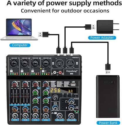 Depusheng M6 Portable Mini Mixer 6-Channel Audio Mixer DJ Console - Image 3