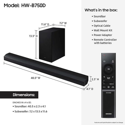 Samsung HW-B750D/ZA 5.1 ch Soundbar w/ Dolby Audio, Surround Sound expansion - Image 2