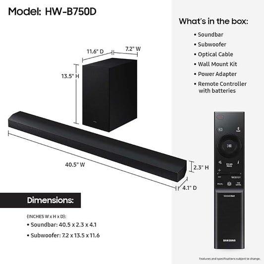 Samsung HW-B750D/ZA 5.1 ch Soundbar w/ Dolby Audio, Surround Sound expansion - Image 2