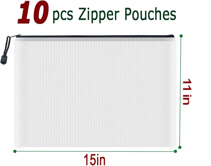 AUSTARK 10 Pcs Zipper File Bags, Waterproof Plastic Mesh Pouch - Image 2