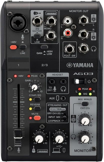 Yamaha AG03MK2 Black 6-Channel Live Streaming Loopback Mixer/USB Interface by Yamaha