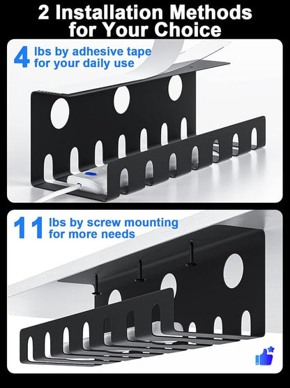 Delamu 2 Pack Metal Under Desk Cable Management Tray, U-Channel Cord Organizer - Image 4