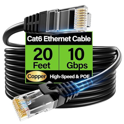Cat6 Ethernet Cable 10Gbps 20 ft, UTP Ethernet Cable Cat 6, Flexible Bare by Unknown