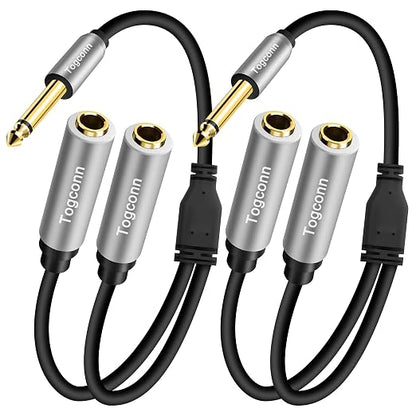 2-Pack 1/4 inch TS Mono Splitter Y Adapter, 6.35mm Mono Male to Dual 6.35 mm TS by Togconn