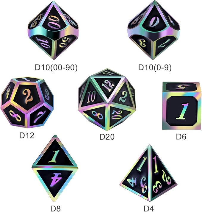 DNDND Rainbow Edge 7 Pieces Metal Dice Set DND Polyhedarl Heavy D&D Dice Set - Image 3