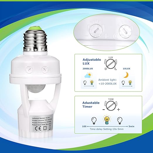 Hortsun 3 Pcs Motion Sensor Light Socket Smart Screw in Light Bulb Outlet - Image 5