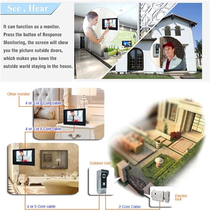 Wired Video Intercom System, 7 Inch Video Doorbell Door Camera Kit | Dual-way - Image 3