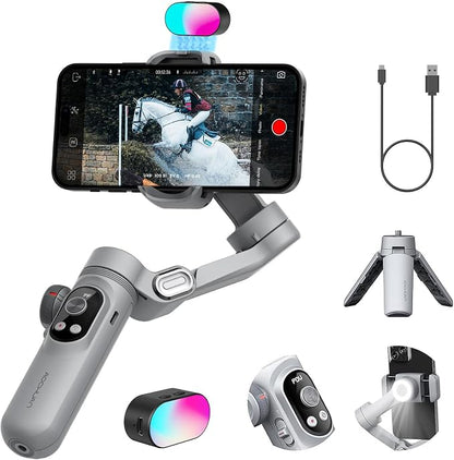 Gimbal Stabilizer for Smartphone, RGB Magnetic Refill Light Set, OLED Display by AOCHUAN