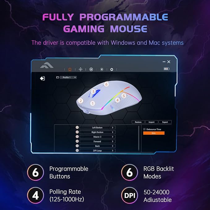 FFJ Wireless Gaming Mouse, 24000 DPI, Tri-Mode 2.4G/USB-C/Bluetooth 5.3 Gaming - Image 4