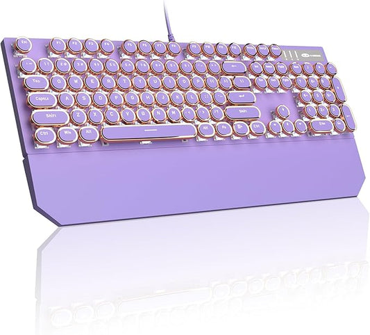 MageGee Typewriter Mechanical Gaming Keyboard, Retro Punk Purple Round Keycaps by MageGee