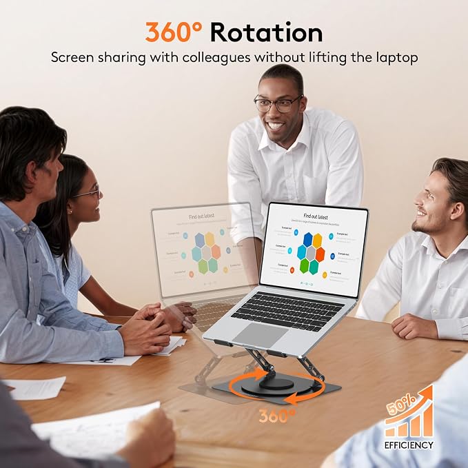 TECKNET Laptop Stand for Desk, 360 Rotating Base, Ergonomic Foldable Computer - Image 2