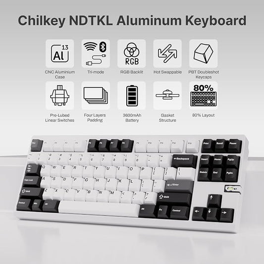 Chilkey ND TKL Aluminum Mechanical Keyboard, 87 Keys Tenkeyless Wireless Gaming - Image 2
