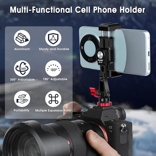 Manbily Phone Tripod Mount, Metal Smartphone Mount Adapter Camera Hot Shoe Mount - Image 2