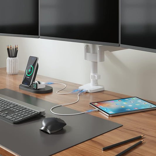 WALI White Triple Monitor Mount, 3 Monitor Desk Mount - Image 2