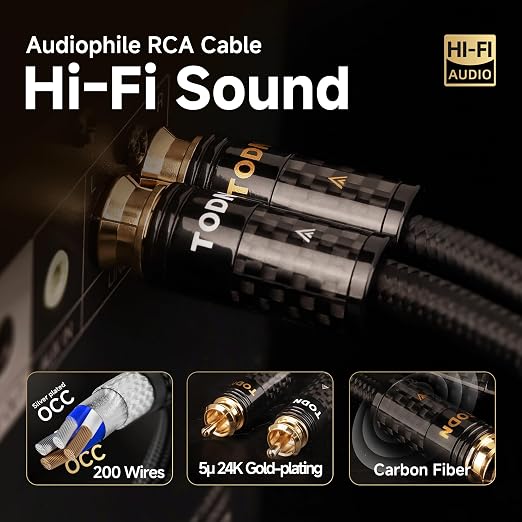 TODN Hi End RCA Cables Audiophile RCA to RCA Stereo HiFi Audio Cable - Image 6