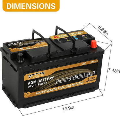 Weize Platinum AGM Battery BCI Group 49-12v 95ah H8 Size 49 Automotive Battery - Image 2