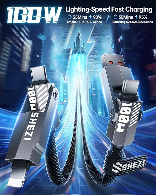 SHEZI Nylon Braided 4 in 1 USB C Cable 100W 3FT Compatible - Image 3