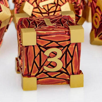 Metal DND Dice Set Golden Red Debris RPG D and D Dice - Image 3