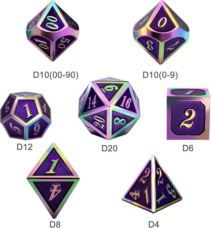 Purple Metal Dice Set D&D, DNDND 7 Die Enamel Polyhedral DND Dice Set - Image 3