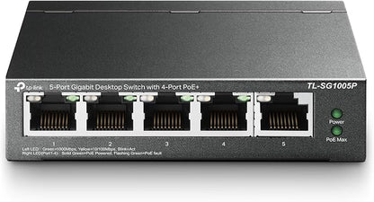 TP-Link TL-SG1005P, 5 Port Gigabit PoE Switch, 4 PoE+ Ports @65W, Plug & Play by TP-Link