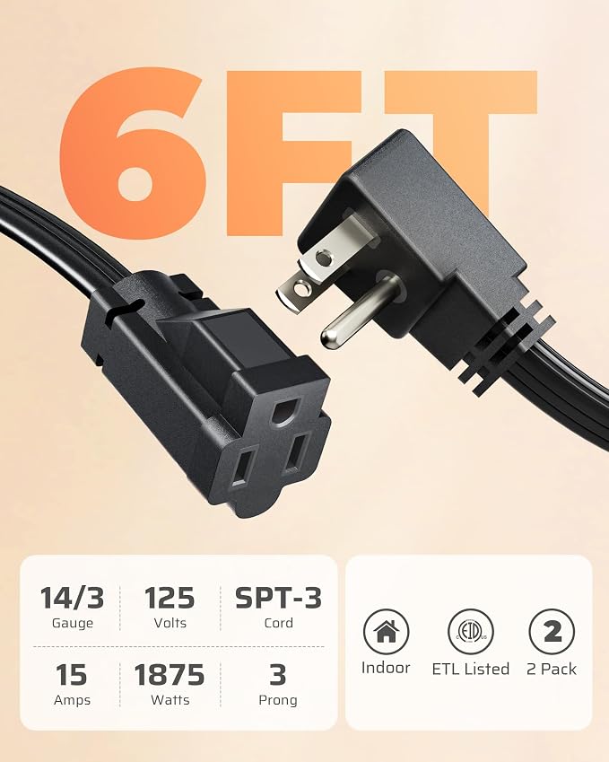 DEWENWILS 6FT Flat Plug Extension Cord - Image 2
