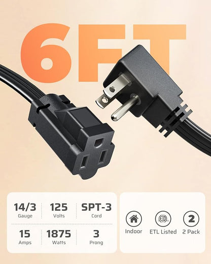 DEWENWILS 6FT Flat Plug Extension Cord - Image 2