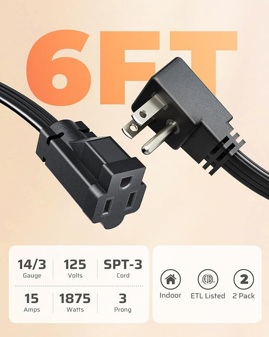 DEWENWILS 6FT Flat Plug Extension Cord - Image 2