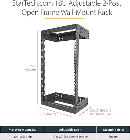 StarTech.com 2-Post 18U Heavy-Duty Wall Mount Network Rack, Wall Mount Data Rack - Image 3