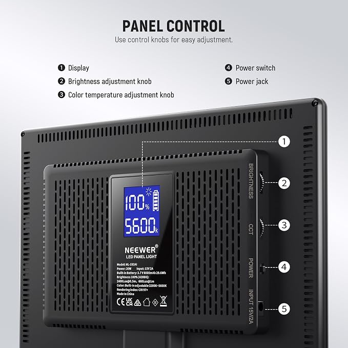 NEEWER 192 LED Video Light Panel, 20W Ultra Thin 8000mAh Bi Color Dimmable DSLR - Image 7