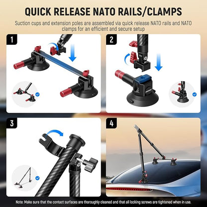 NEEWER Triple Suction Cup Car Mount Kit, Carbon Fiber Camera Mount - Image 5