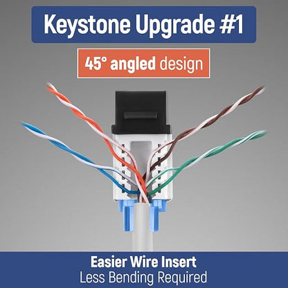 Everest 45° Angled RJ45 Cat5e Keystone Jacks 10-Pack in Black - Image 3