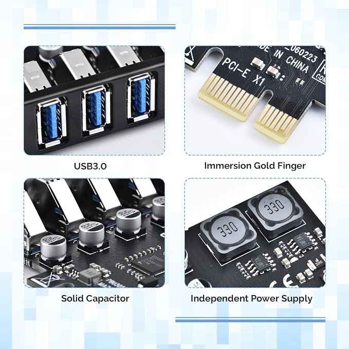 ELUTENG PCIE USB 3.0 Card 7 Ports PCI Expree to USB Expansion Card Super Speed - Image 6