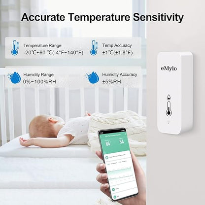 eMylo WiFi Temperature Humidity Sensor, Wireless Indoor Thermometer Hygrometer - Image 3