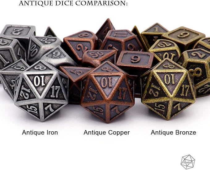 Haxtec Antique Copper Metal DND Dice Set 7 Die Polyhedral D&D Dice Compatible - Image 4
