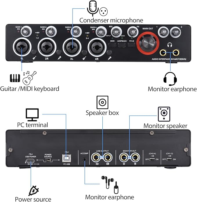 4 Channels Sound Card Computer Audio Interface, 4-in 4-out - Image 9